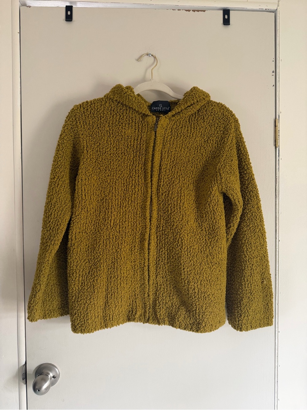 Cozy Hooded Zip-Up Teddy Jacket - Olive Green